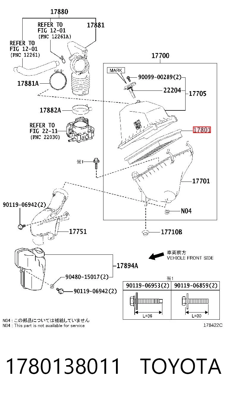 1780138011 Toyota Filtro de ar