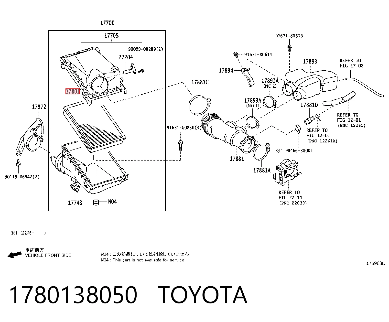 1780138050 Toyota Filtro de ar