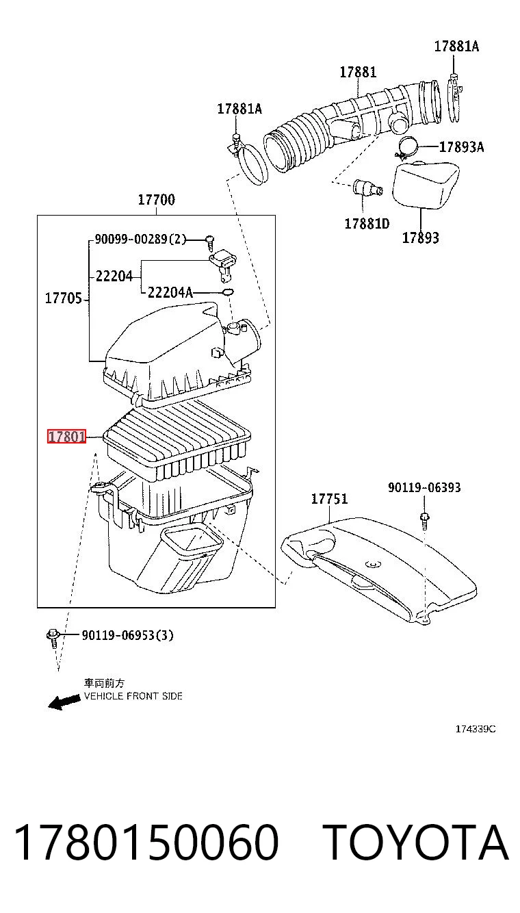1780150060 Toyota Filtro de ar