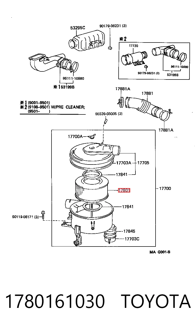 1780161030 Toyota Filtro de ar