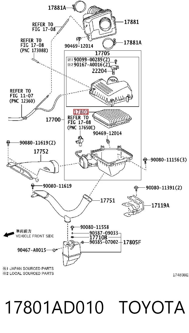 17801AD010 Toyota Filtro de ar
