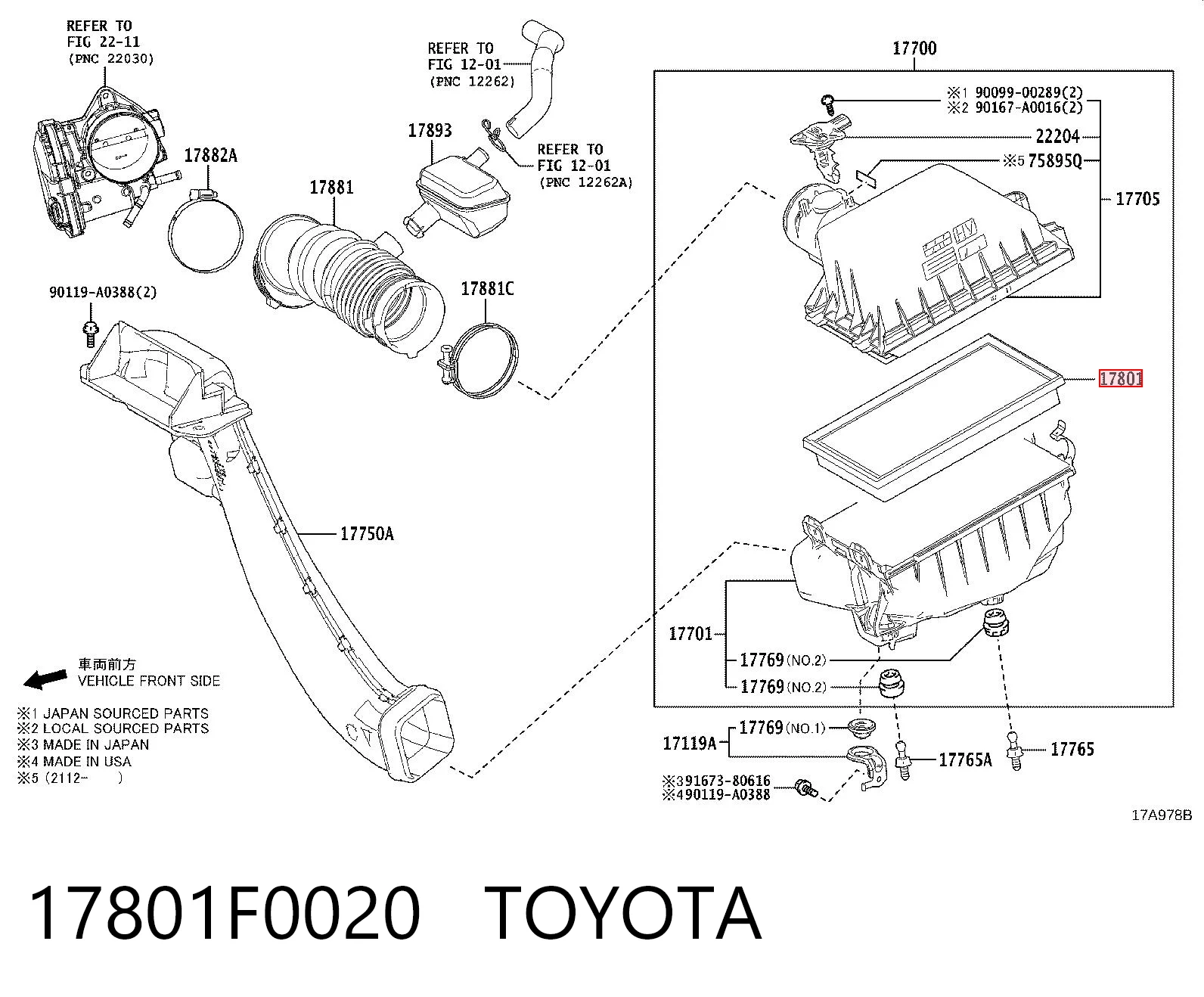 17801F0020 Toyota Filtro de ar