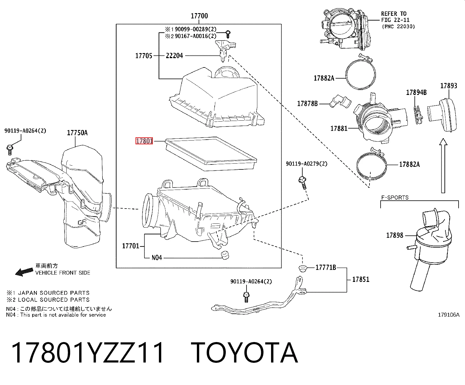 17801YZZ11 Toyota Filtro de ar