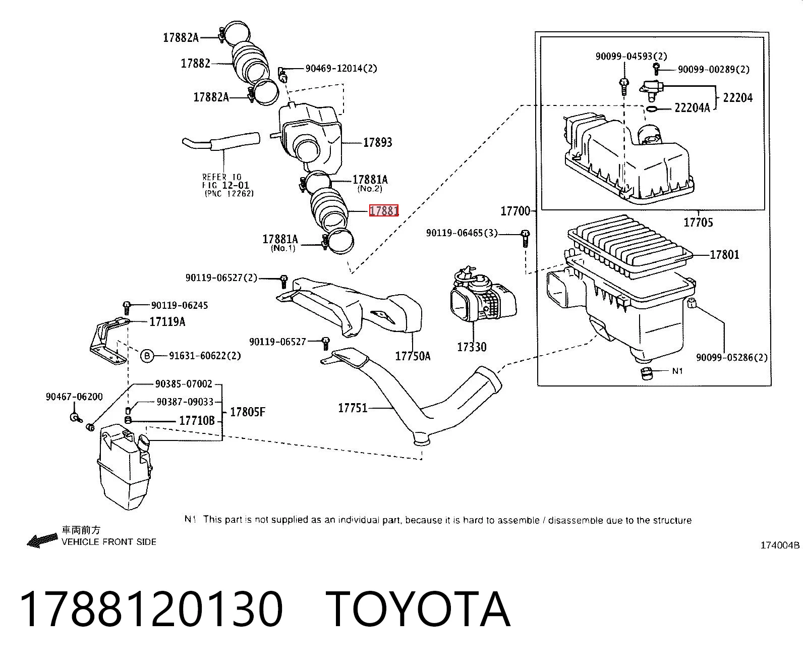 1788120130 Toyota Cano derivado de ar, entrada de filtro de ar