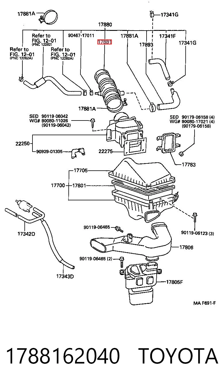  Cano derivado de ar do medidor de consumo do ar Toyota Camry III sedan (V10) (1991 - 1996) III
