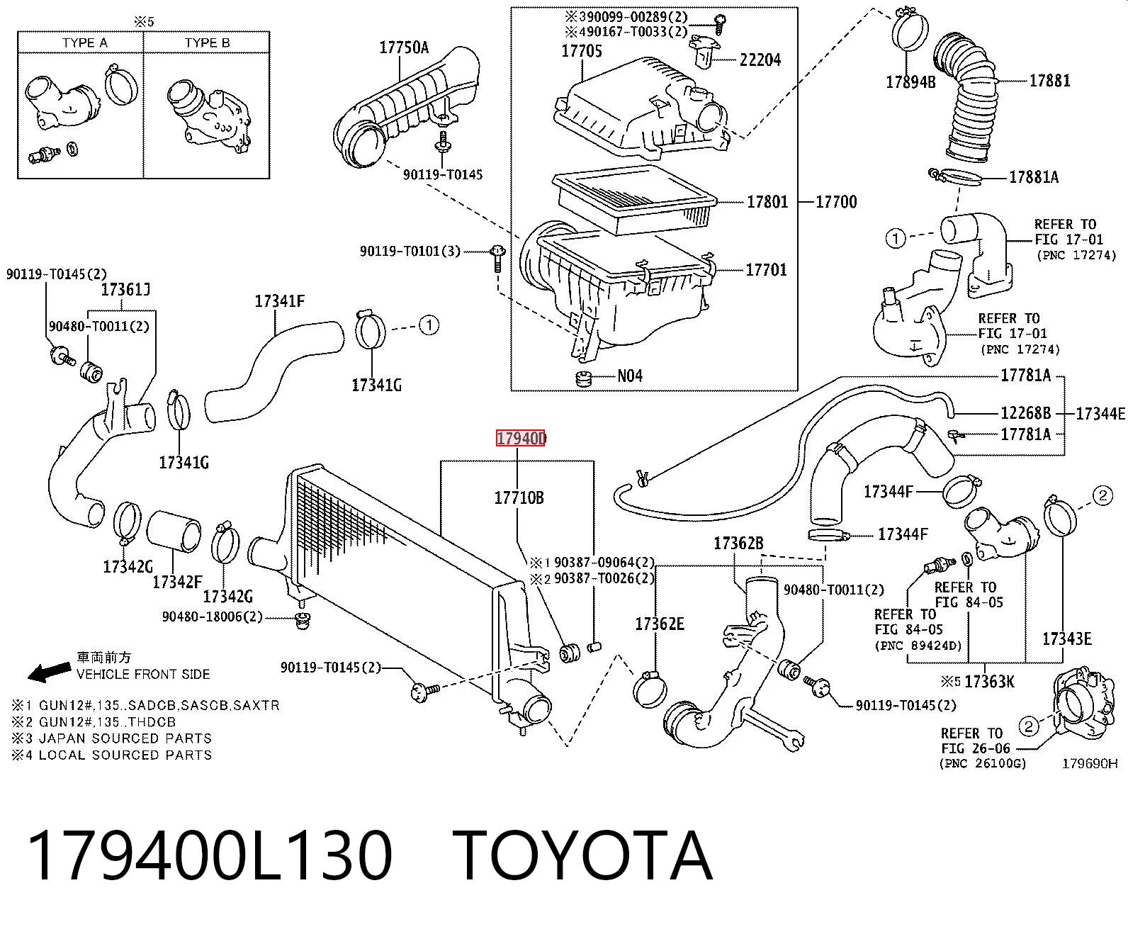 179400L130 Toyota Radiador de intercooler