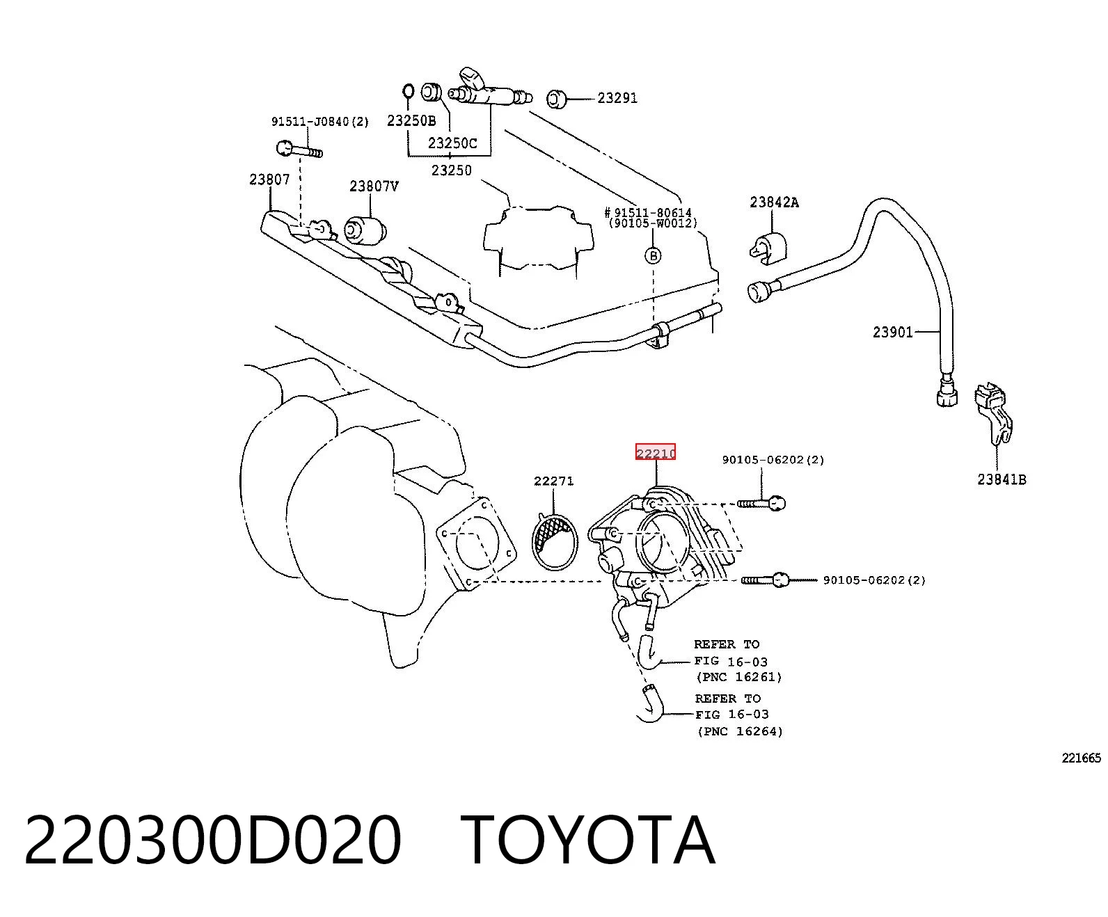 220300D020 Toyota Válvula de borboleta montada