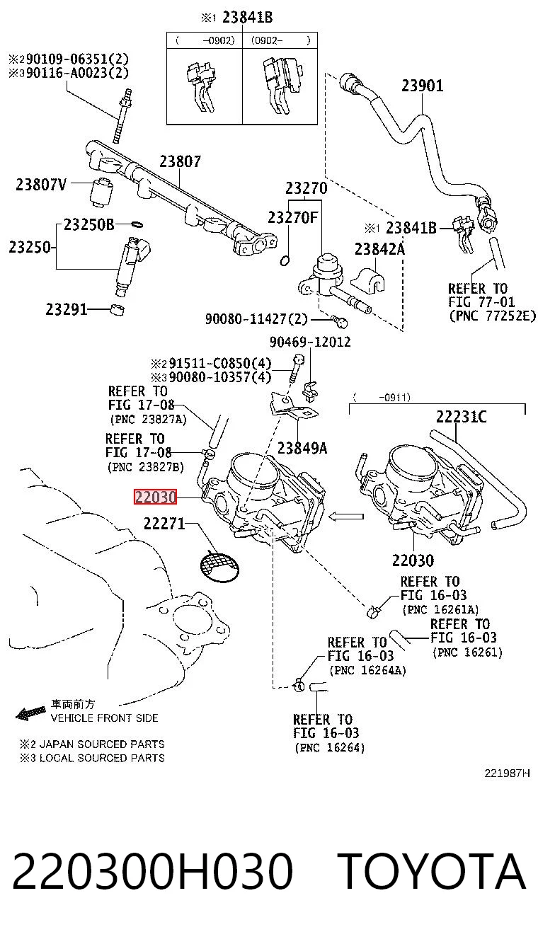 220300H030 Toyota Válvula de borboleta montada