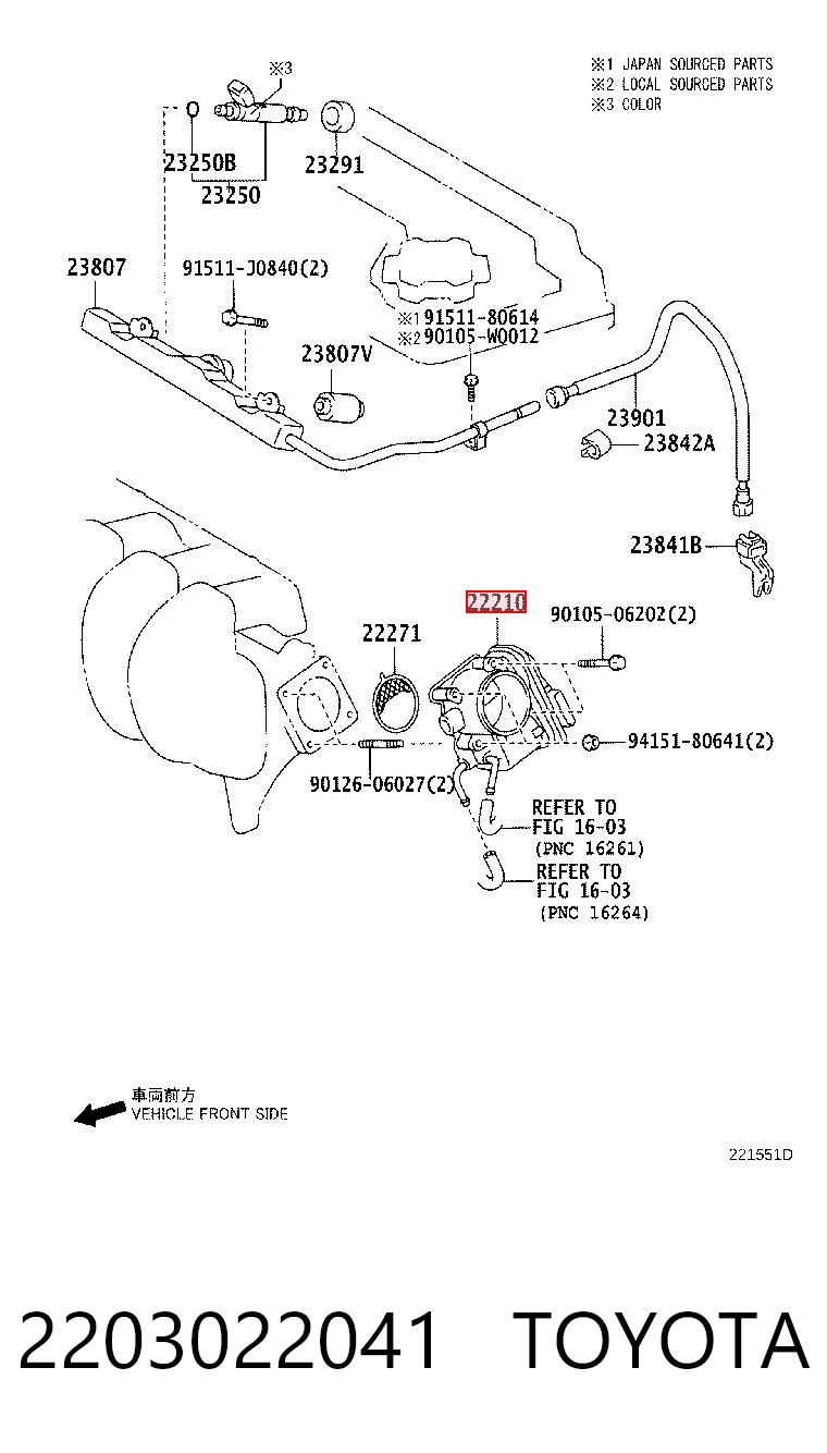 2203022041 Toyota Válvula de borboleta montada