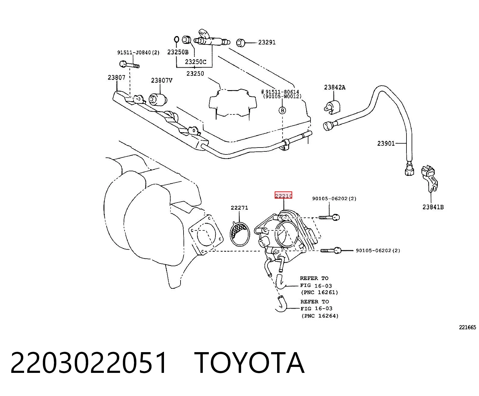 2203022051 Toyota Válvula de borboleta montada
