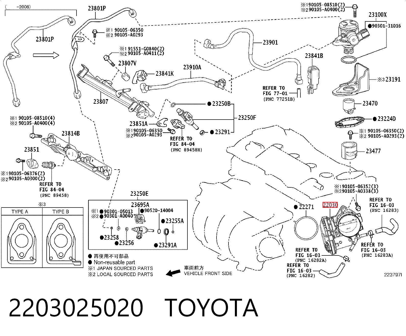 2203025020 Toyota Válvula de borboleta montada