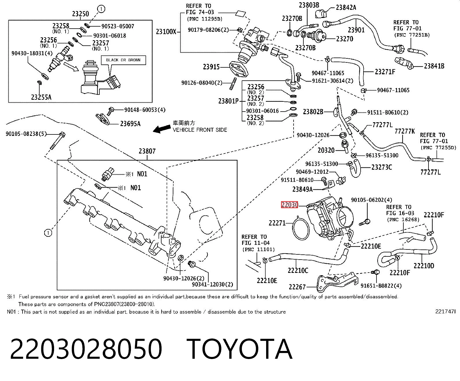 2203028050 Toyota Válvula de borboleta montada