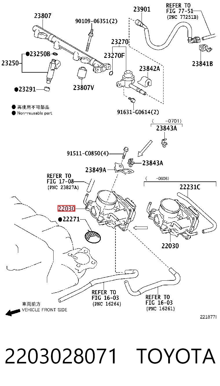 2203028071 Toyota Válvula de borboleta montada