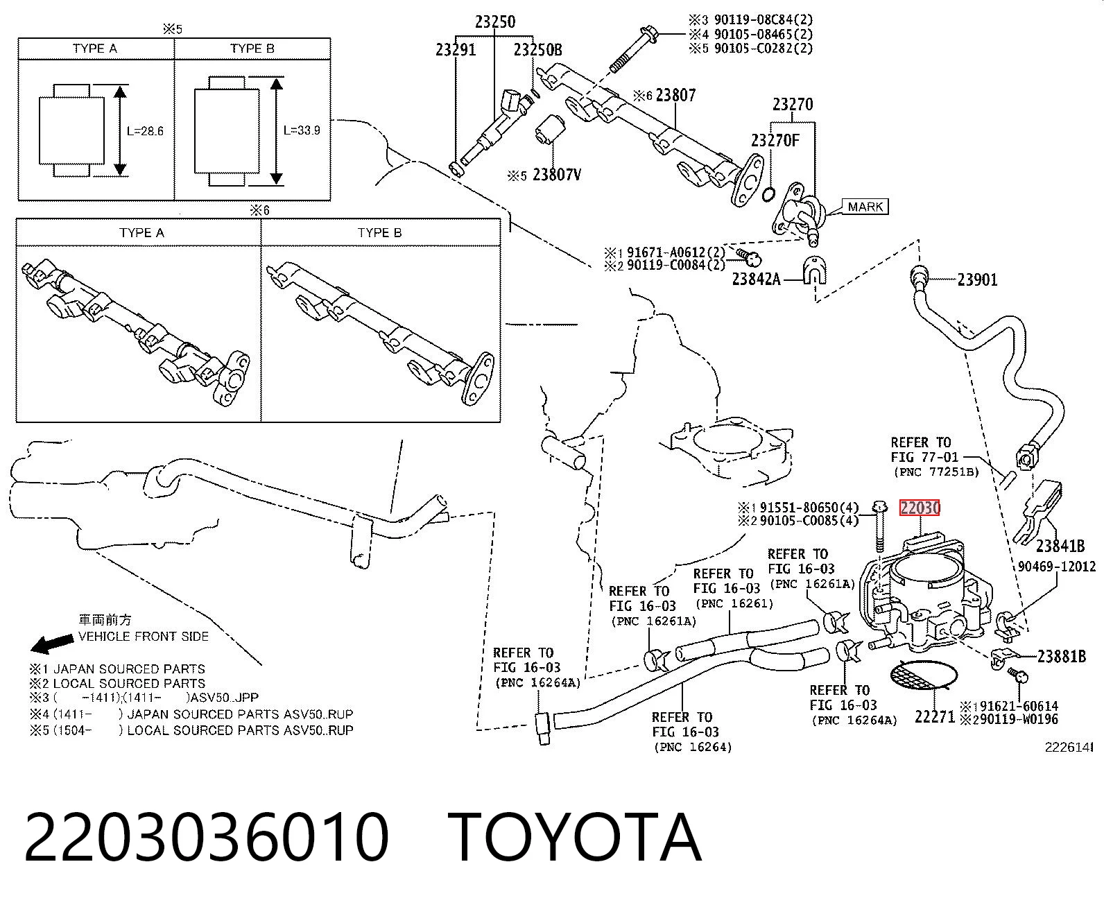 2203036010 Toyota Válvula de borboleta montada