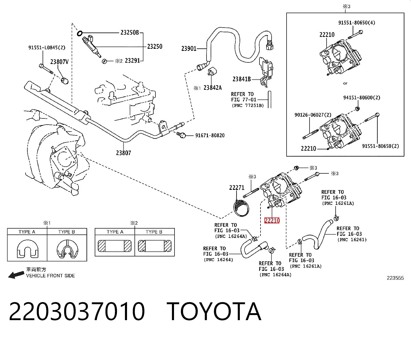2203037010 Toyota Válvula de borboleta montada