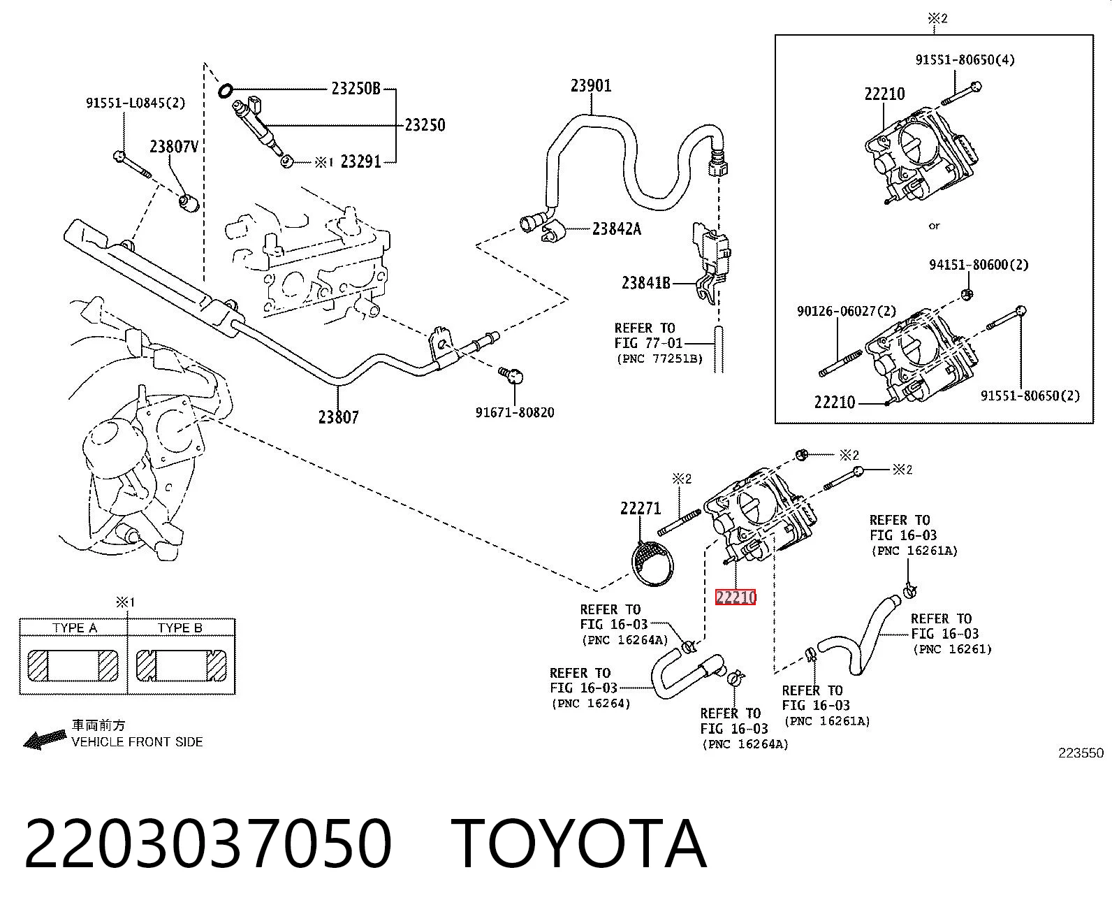 2203037050 Toyota Válvula de borboleta montada