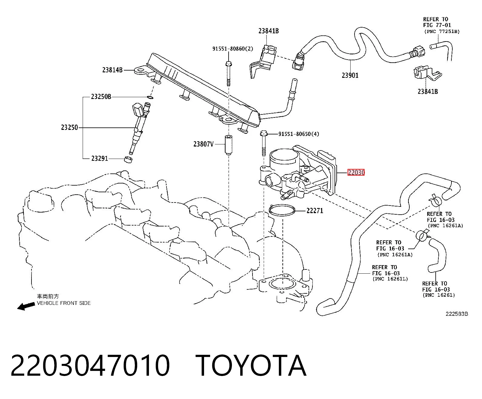 2203047010 Toyota Válvula de borboleta montada