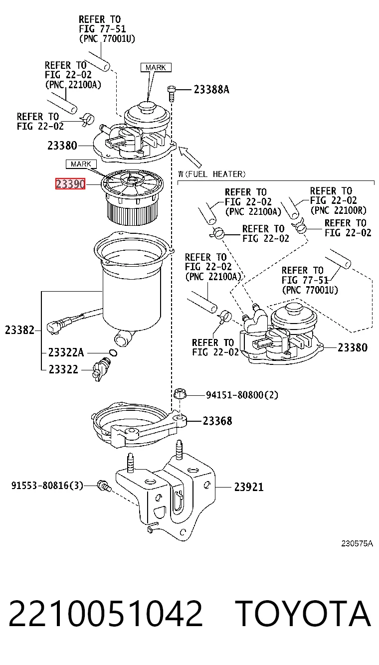 2210051042 Toyota Filtro de combustível
