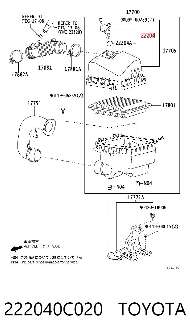 222040C020 Toyota Sensor de fluxo (consumo) de ar, medidor de consumo M.A.F. - (Mass Airflow)