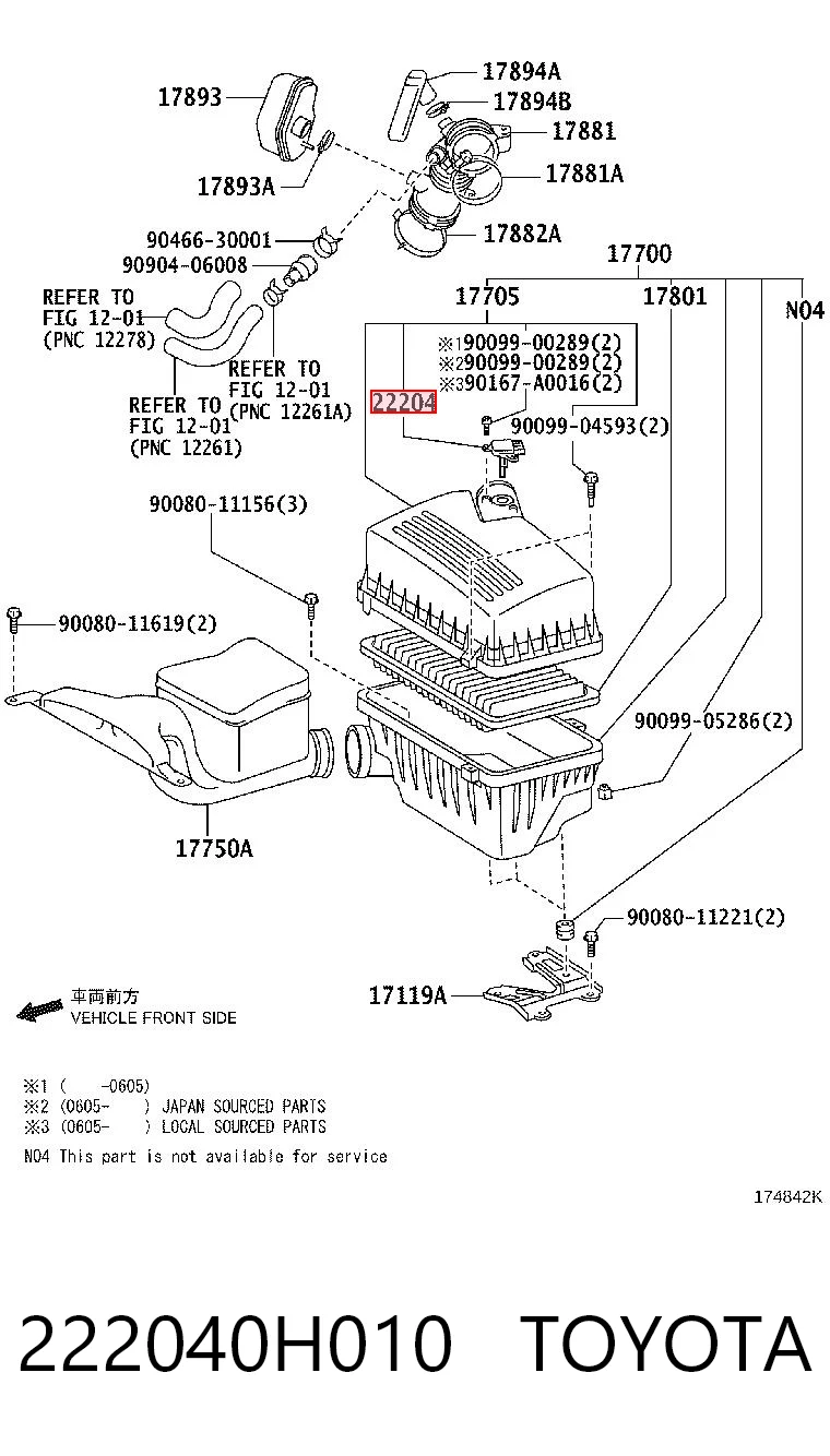 222040H010 Toyota Sensor de fluxo (consumo) de ar, medidor de consumo M.A.F. - (Mass Airflow)