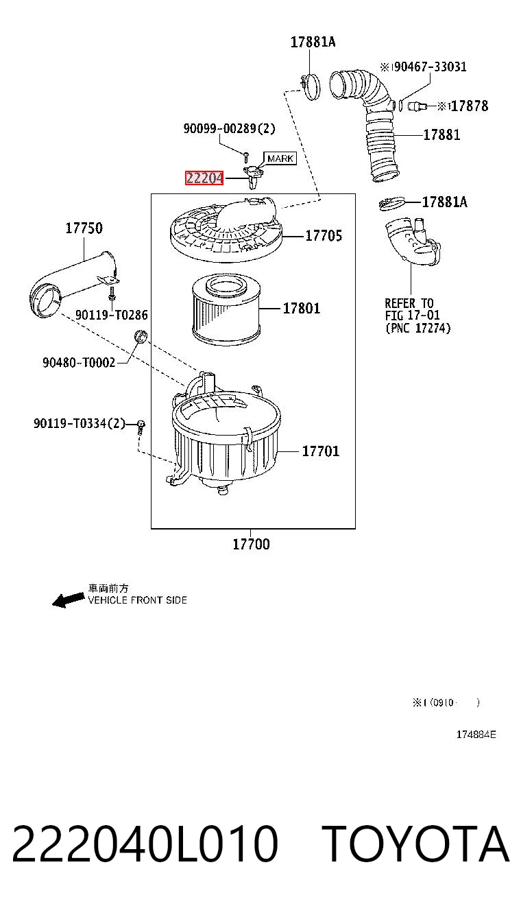 222040L010 Toyota Sensor de fluxo (consumo) de ar, medidor de consumo M.A.F. - (Mass Airflow)