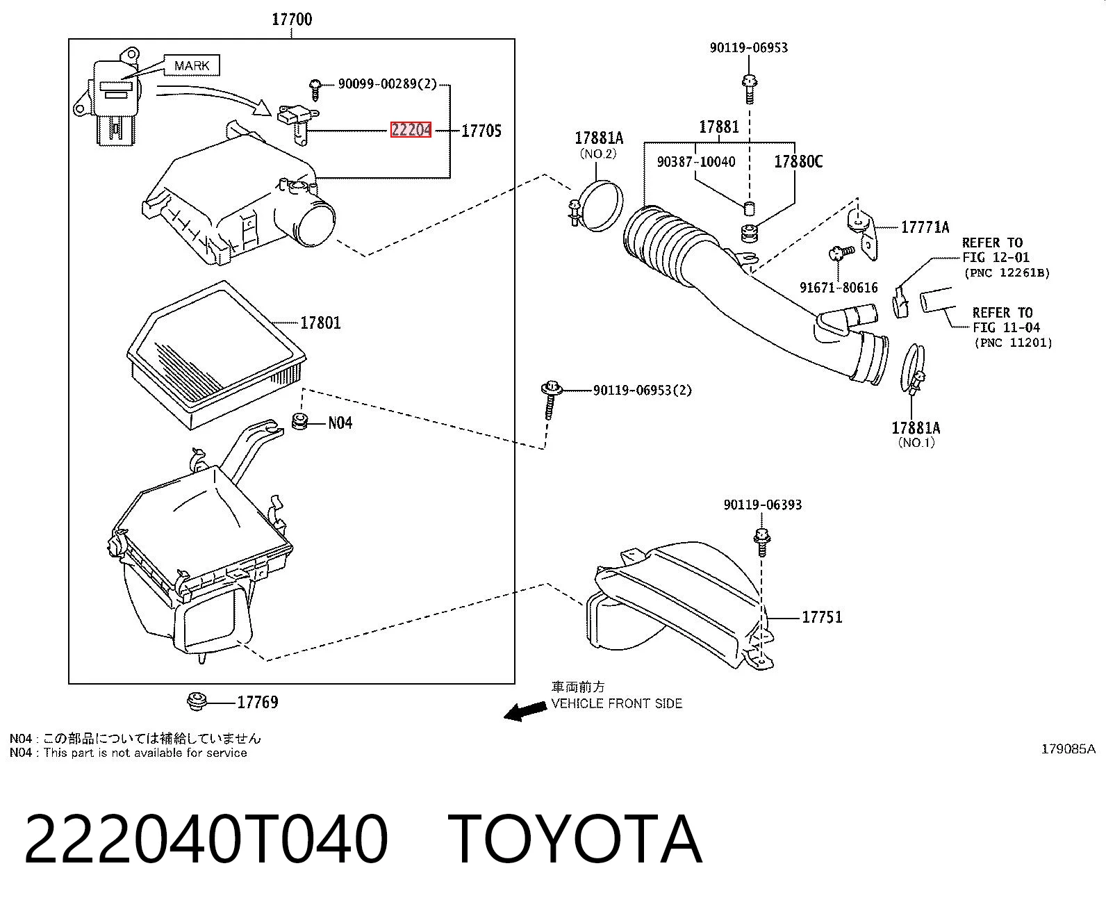 222040T040 Toyota Sensor de fluxo (consumo) de ar, medidor de consumo M.A.F. - (Mass Airflow)