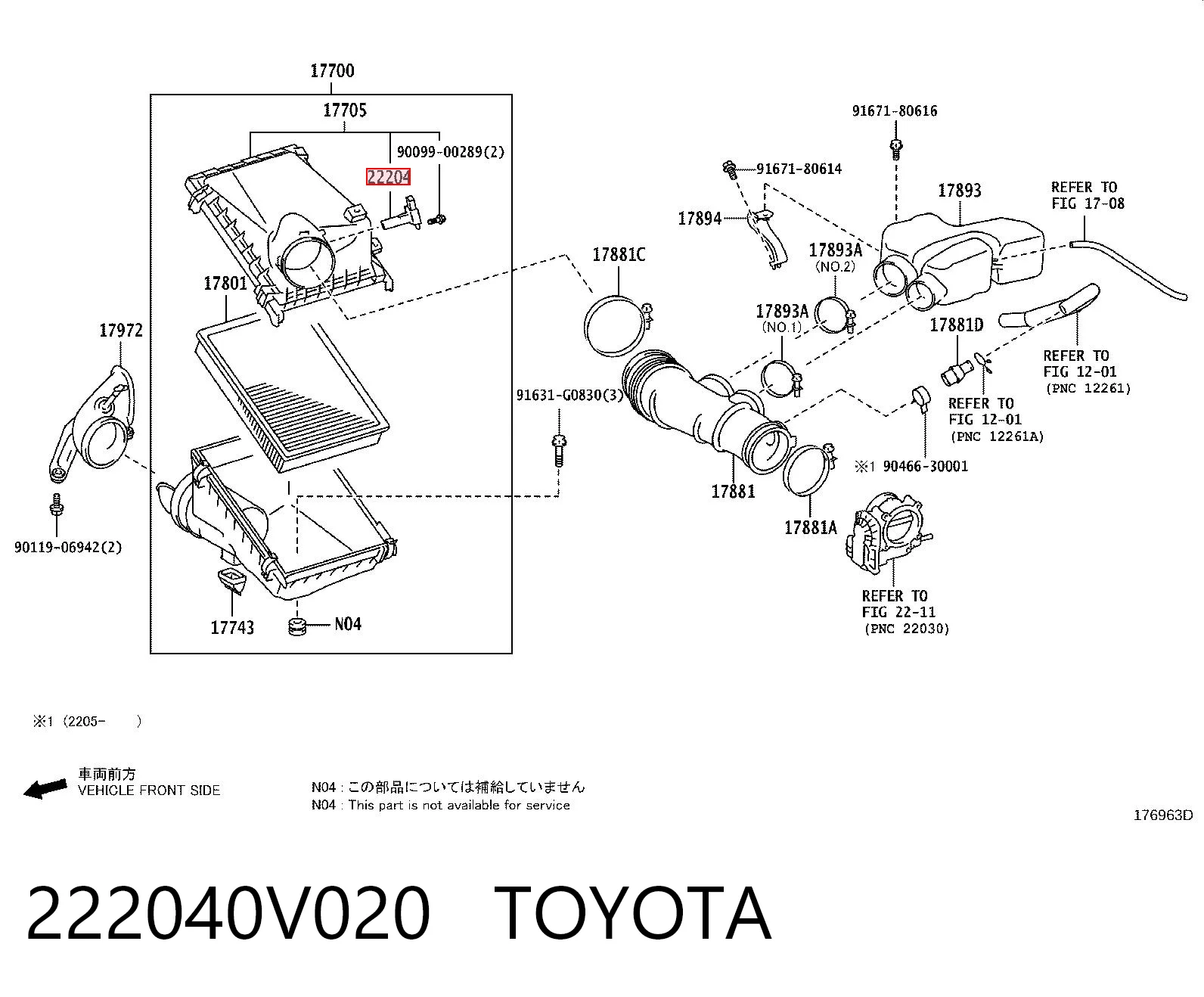 222040V020 Toyota Sensor de fluxo (consumo) de ar, medidor de consumo M.A.F. - (Mass Airflow)