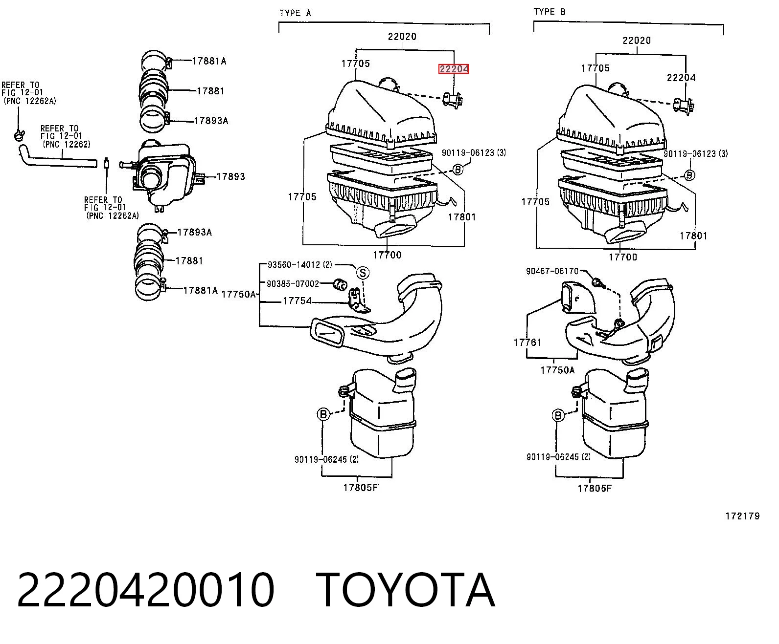 2220420010 Toyota Sensor de fluxo (consumo) de ar, medidor de consumo M.A.F. - (Mass Airflow)