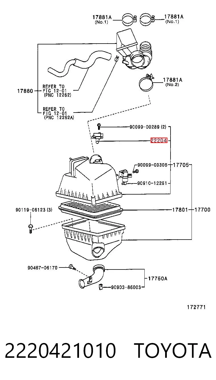 2220421010 Toyota Sensor de fluxo (consumo) de ar, medidor de consumo M.A.F. - (Mass Airflow)