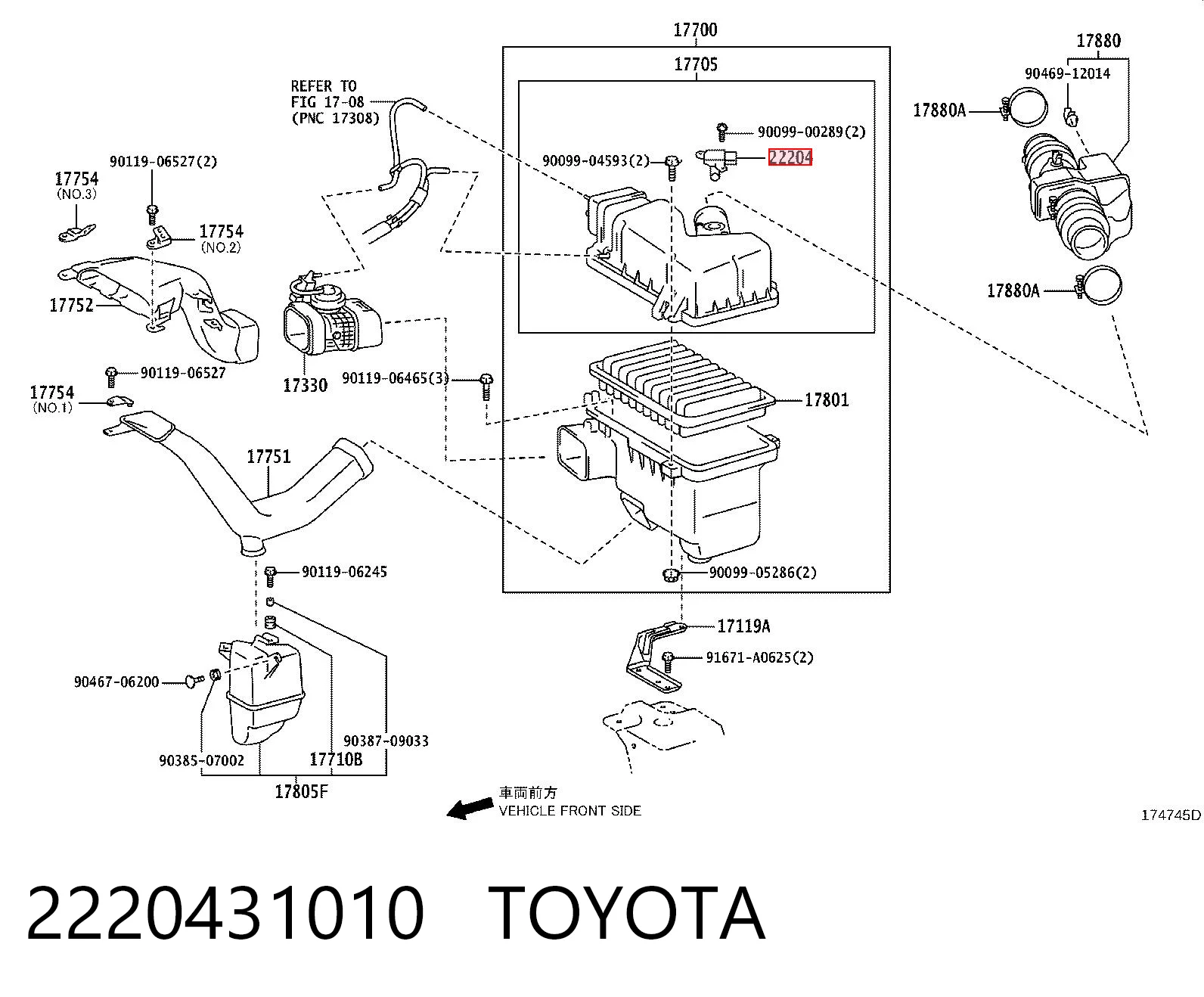 2220431010 Toyota Sensor de fluxo (consumo) de ar, medidor de consumo M.A.F. - (Mass Airflow)