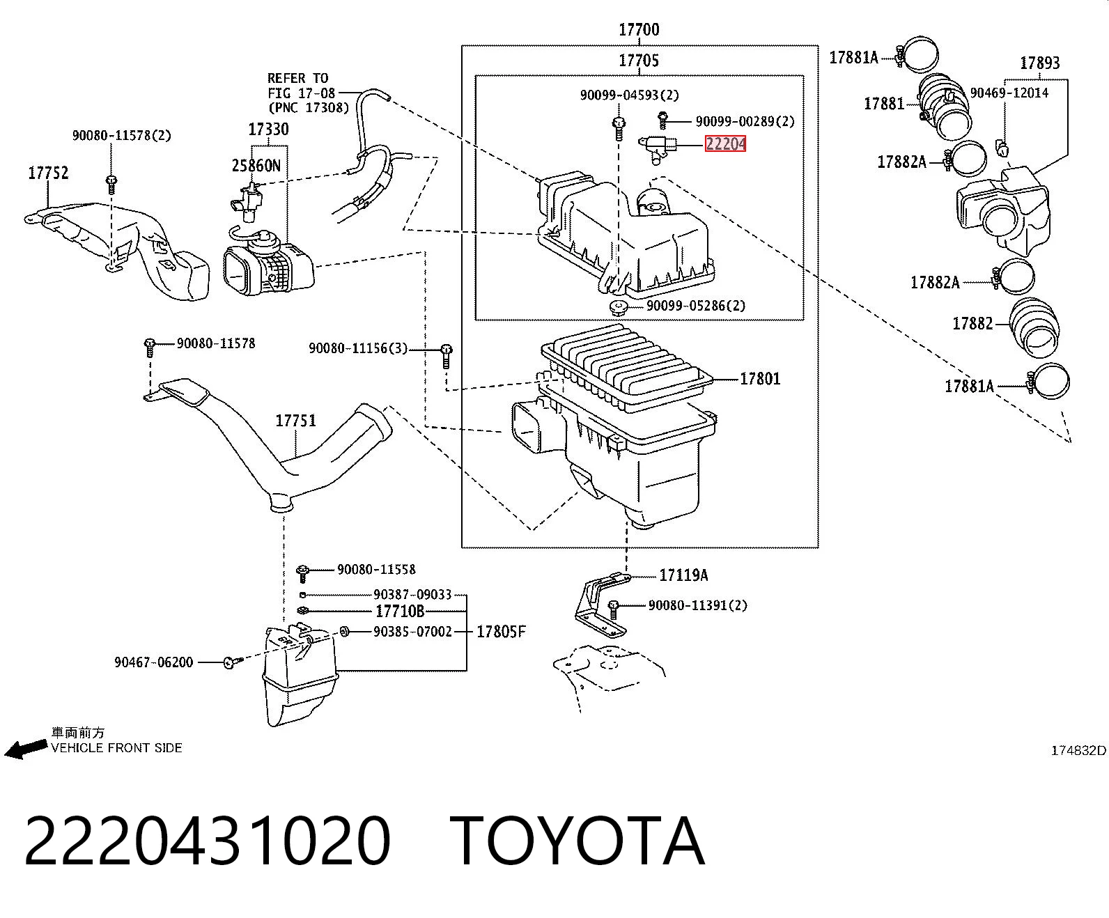 2220431020 Toyota Sensor de fluxo (consumo) de ar, medidor de consumo M.A.F. - (Mass Airflow)