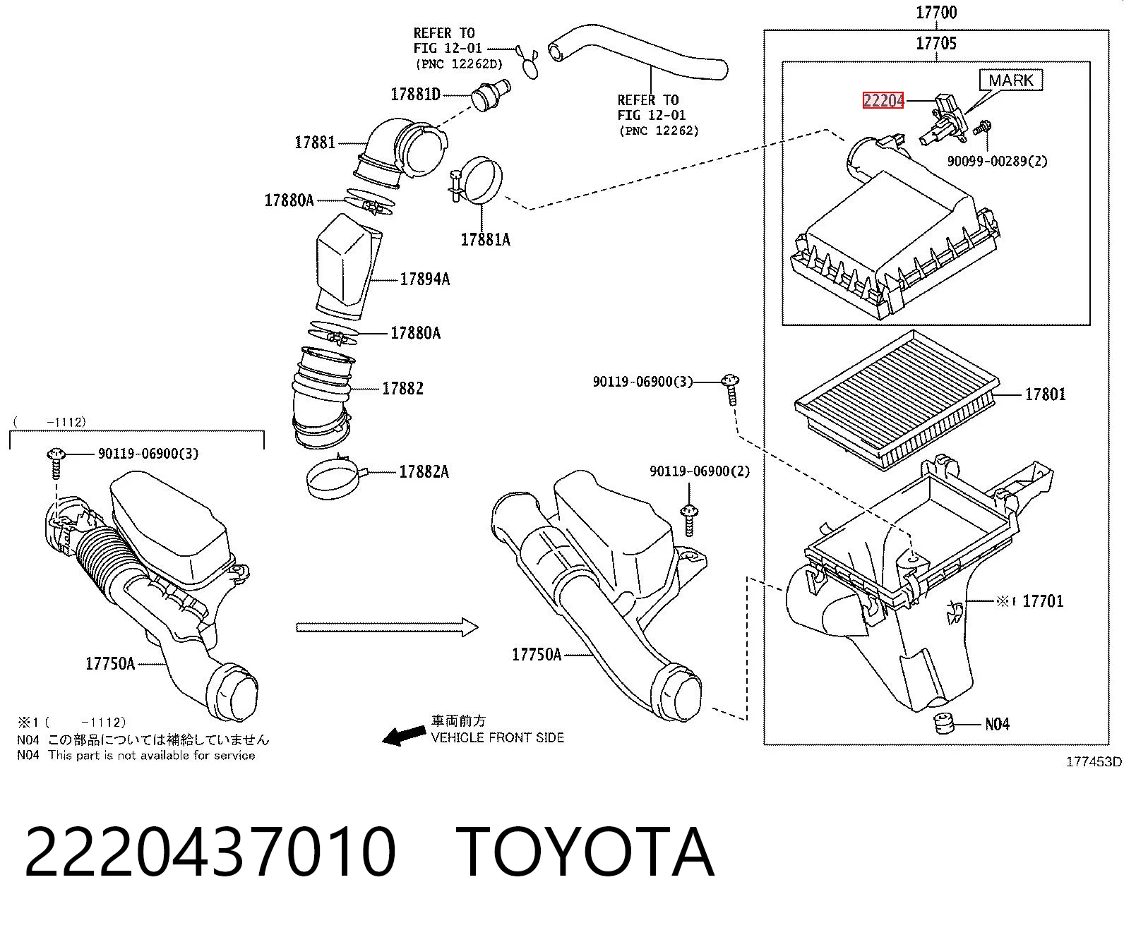 2220437010 Toyota Sensor de fluxo (consumo) de ar, medidor de consumo M.A.F. - (Mass Airflow)