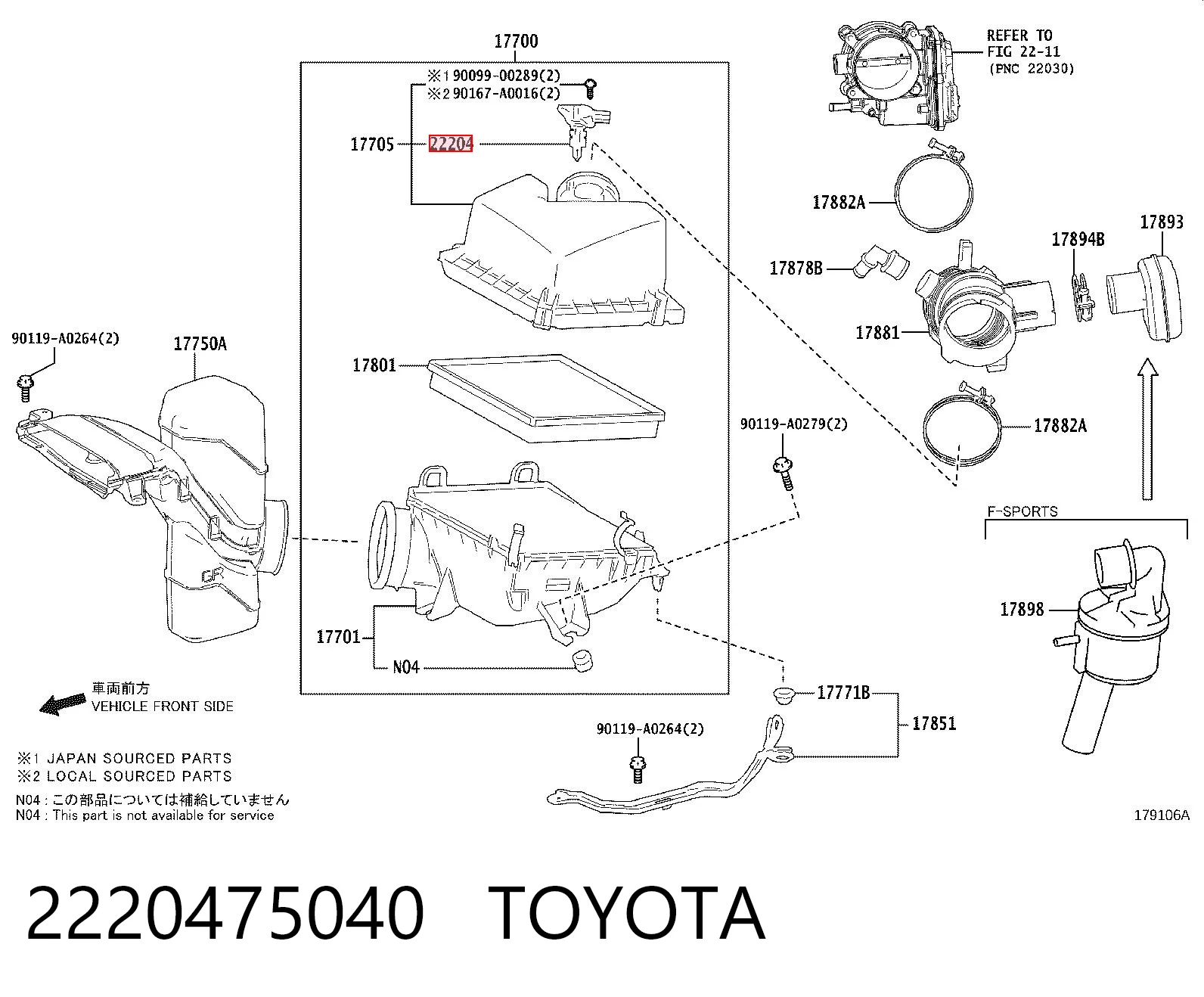 2220475040 Toyota Sensor de fluxo (consumo) de ar, medidor de consumo M.A.F. - (Mass Airflow)