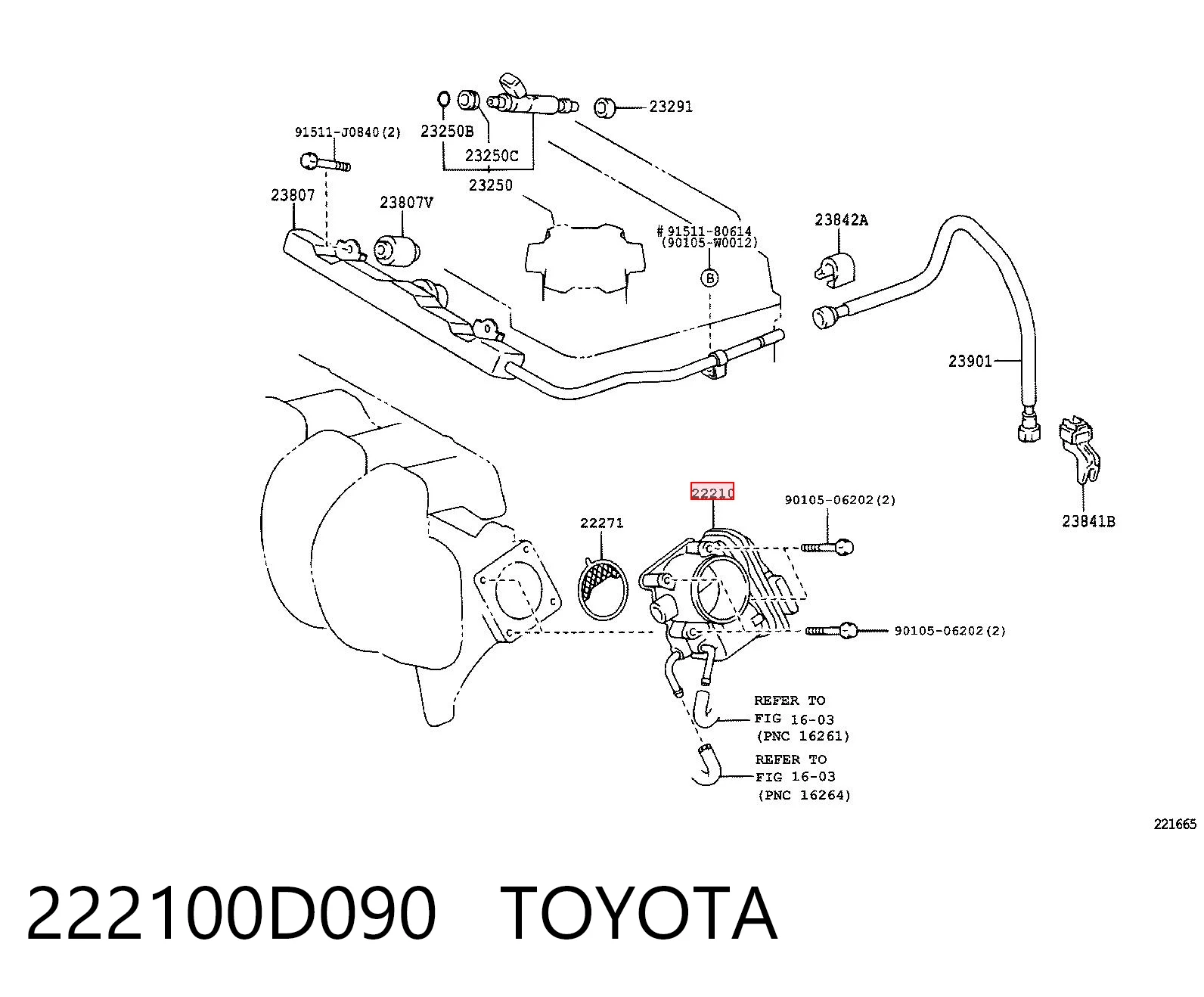 222100D090 Toyota Válvula de borboleta montada