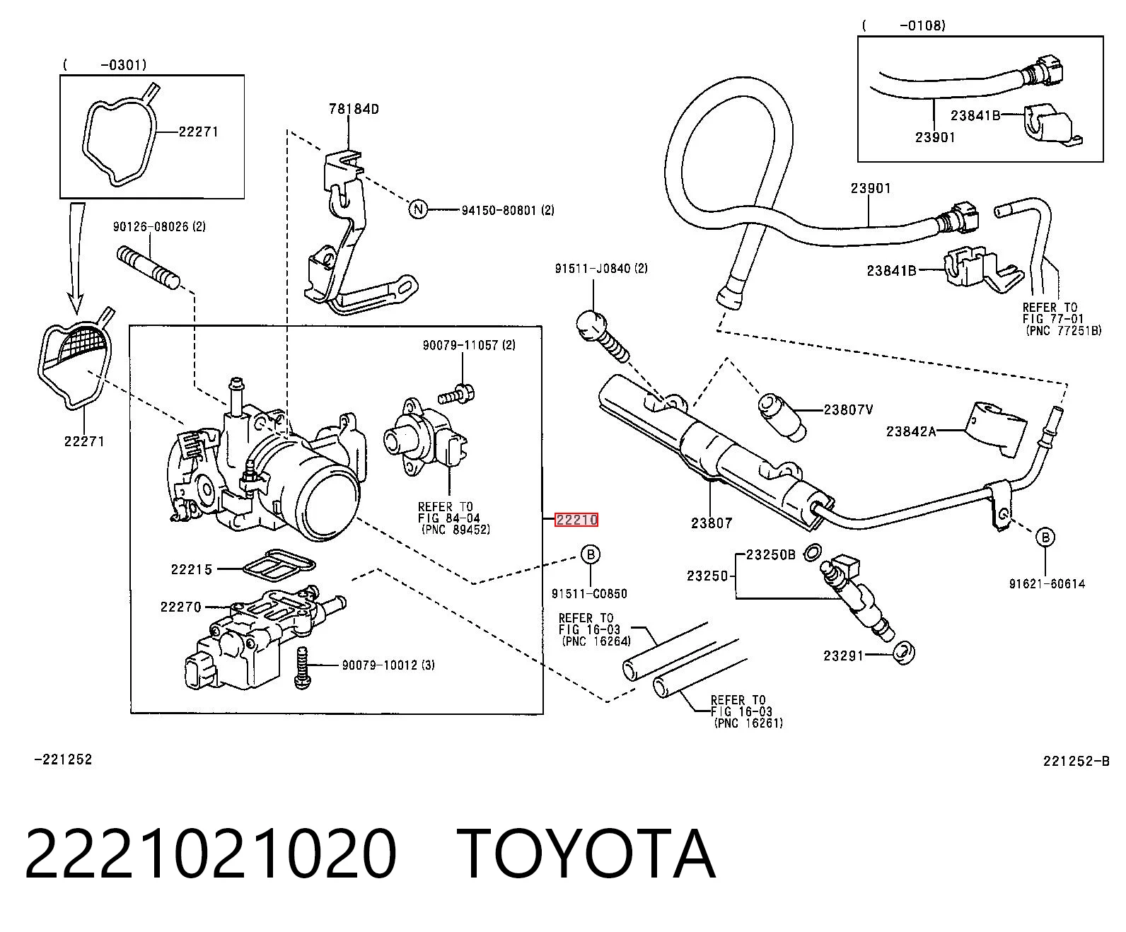 2221021020 Toyota Válvula de borboleta montada