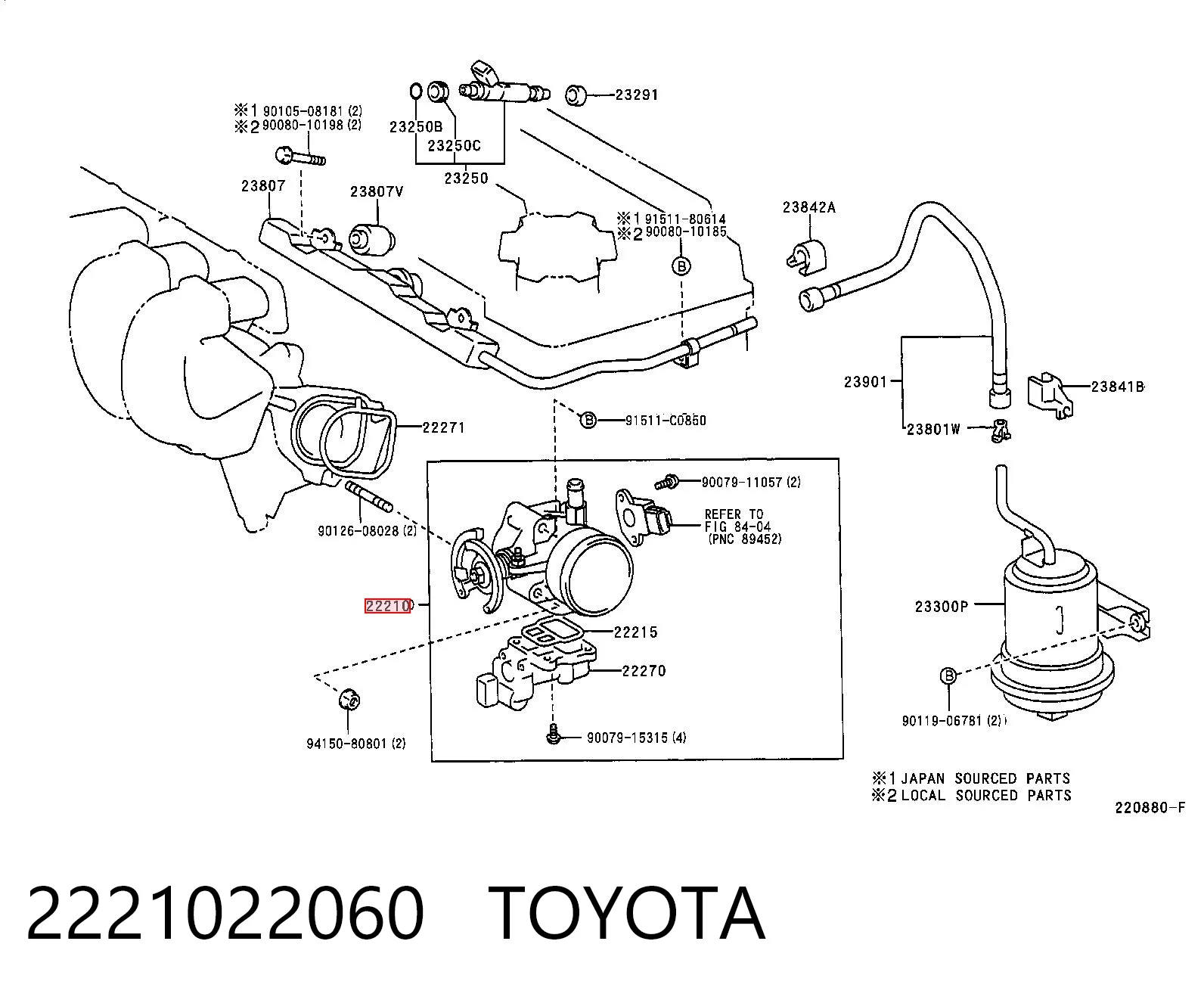2221022060 Toyota Válvula de borboleta montada