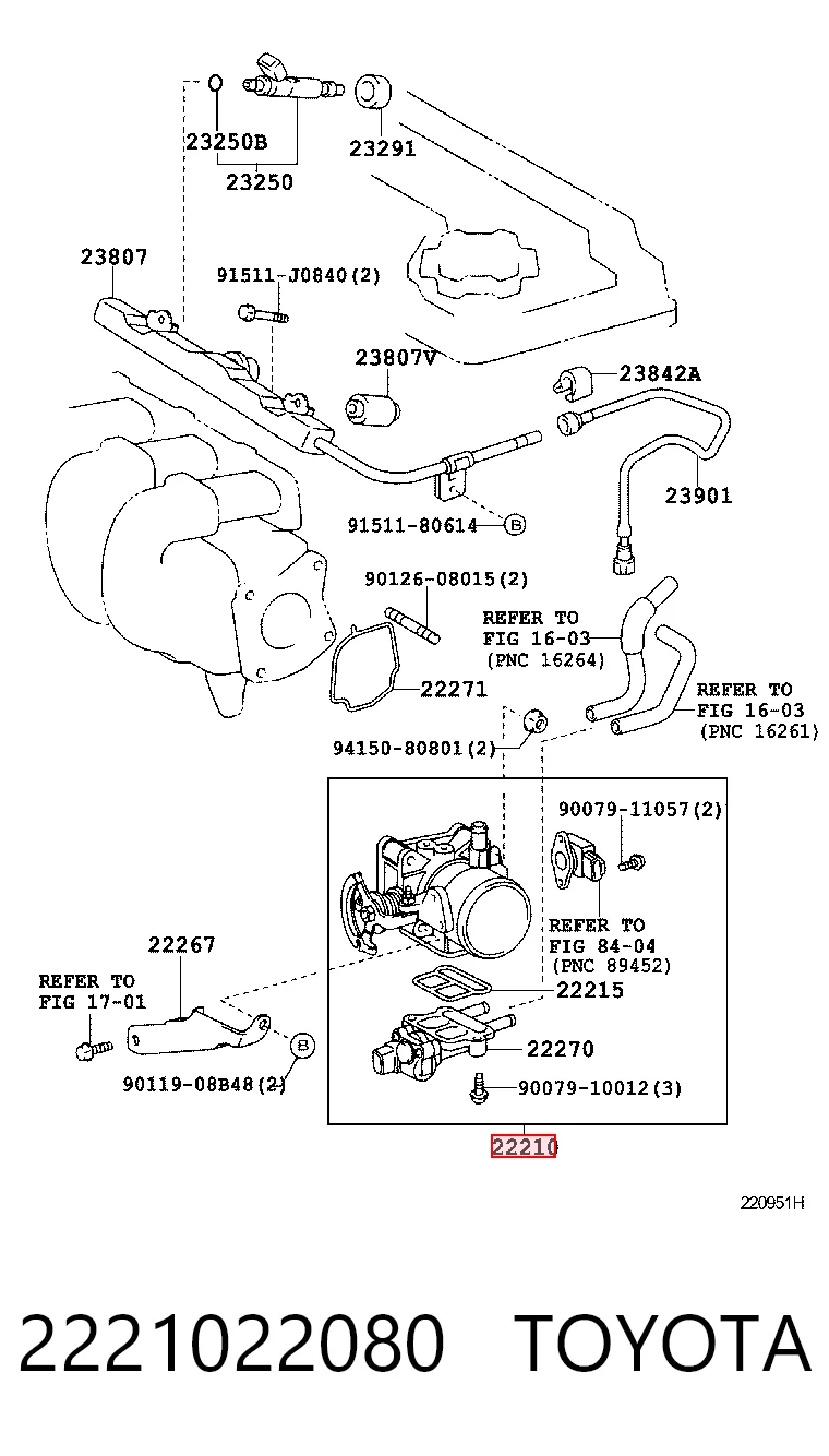 2221022080 Toyota Válvula de borboleta montada