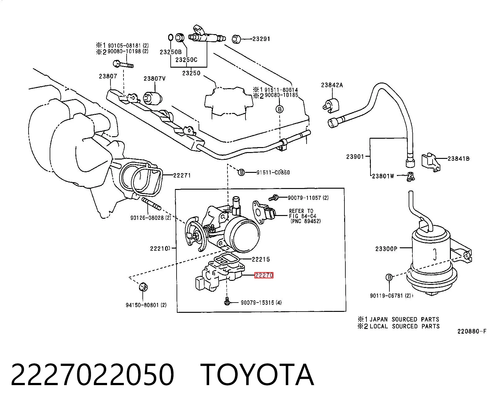 2227022050 Toyota Válvula (regulador) de marcha a vácuo