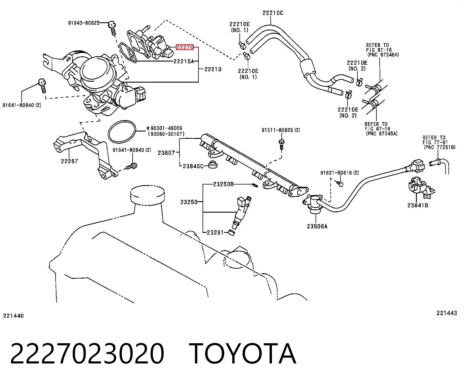 2227023020 Toyota Válvula (regulador) de marcha a vácuo