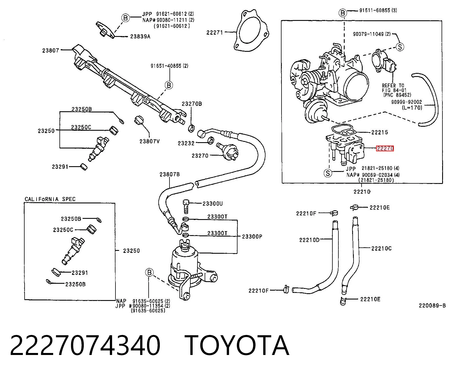 2227074340 Toyota Válvula (regulador) de marcha a vácuo