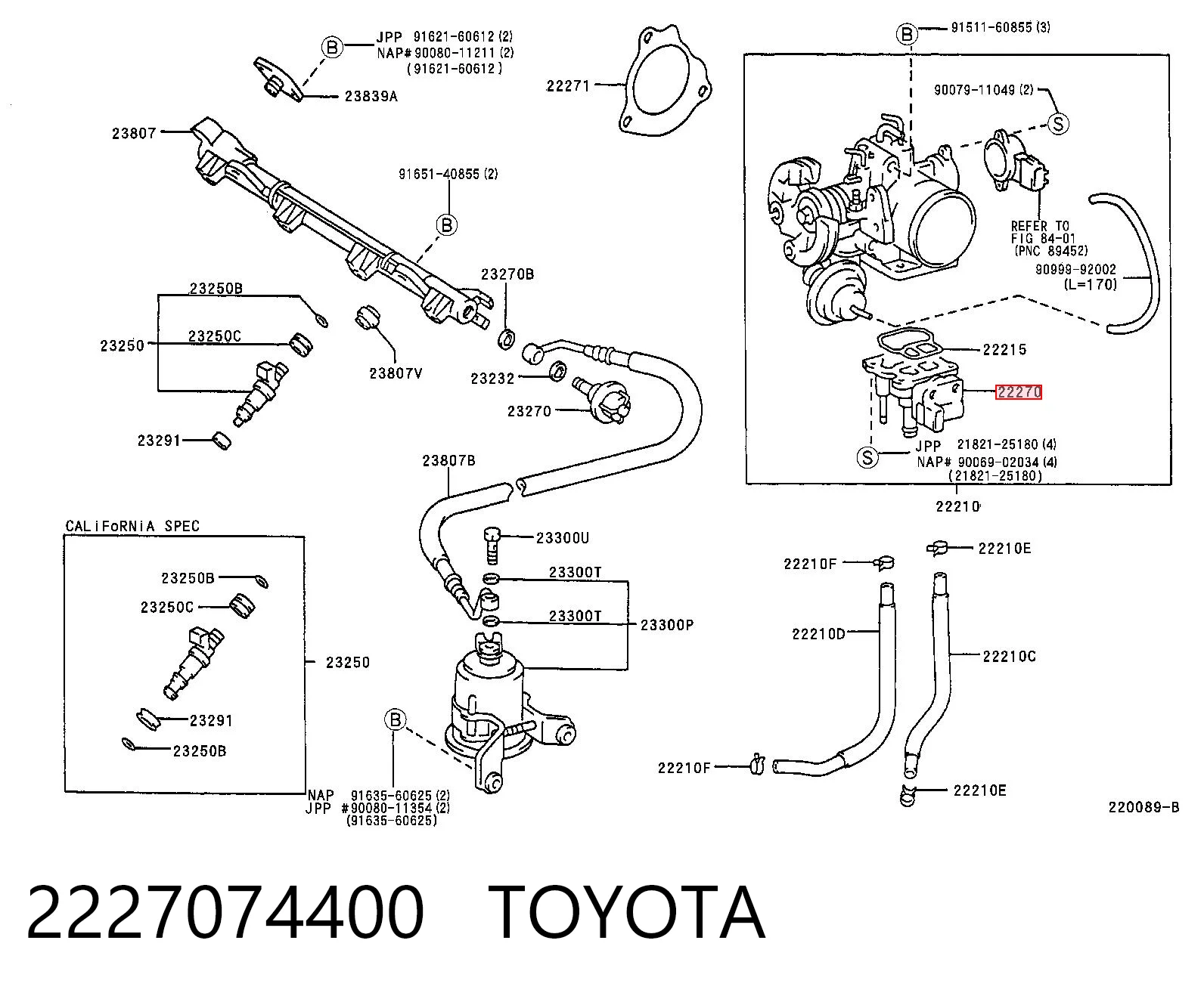 2227074400 Toyota Válvula (regulador) de marcha a vácuo