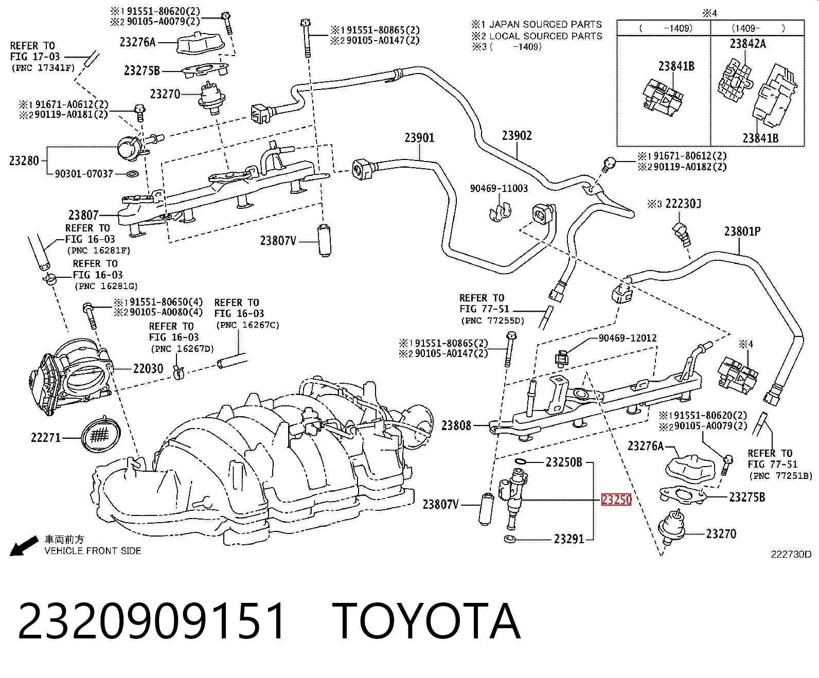 2320909151 Toyota Injetor de injeção de combustível