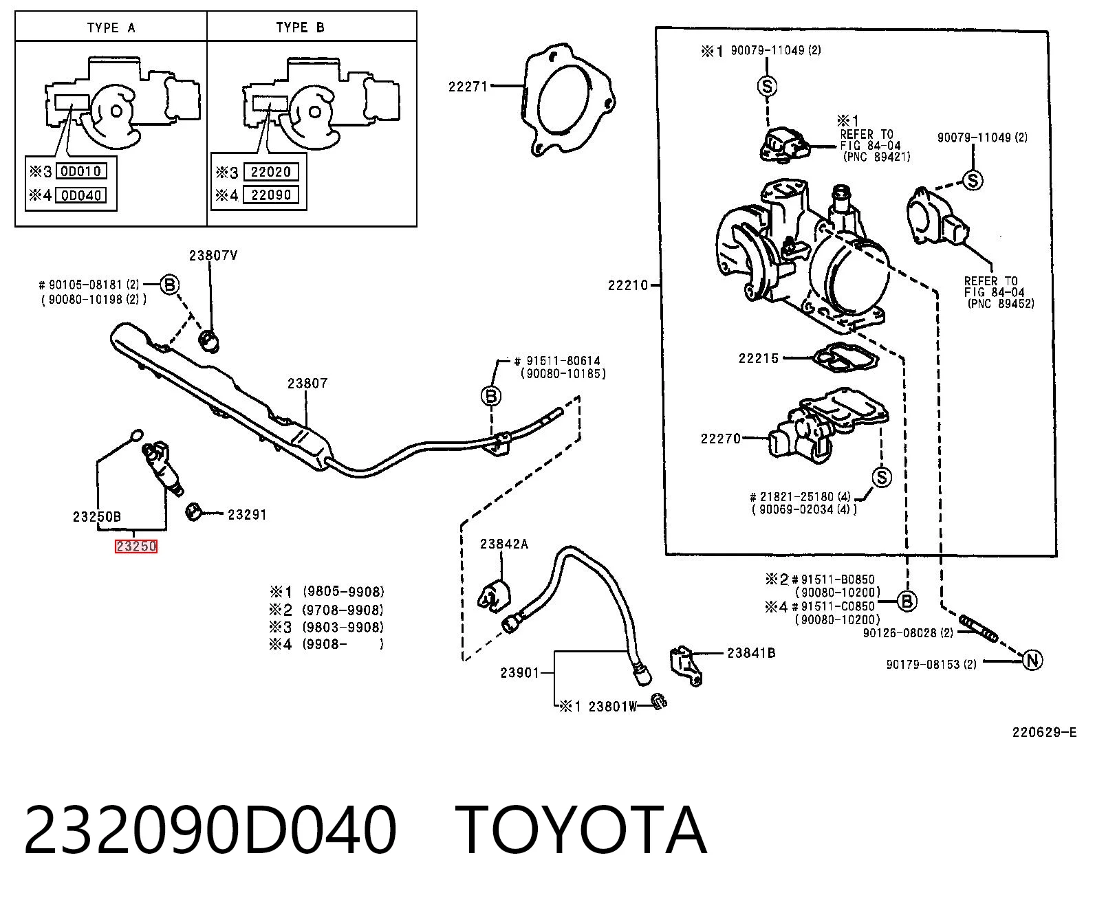 232090D040 Toyota Injetor de injeção de combustível