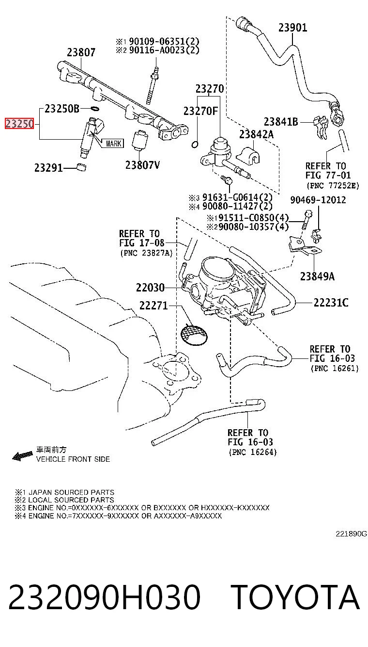 232090H030 Toyota Injetor de injeção de combustível