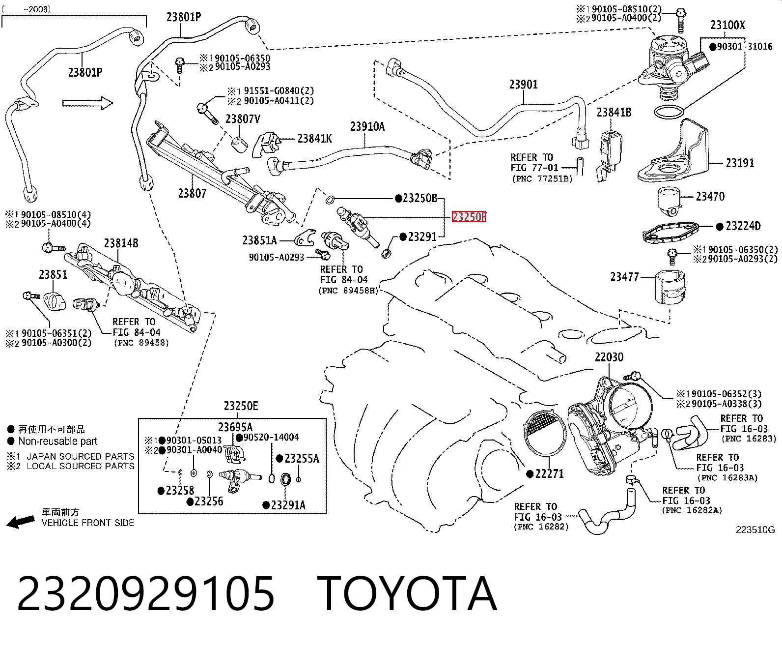 2320929105 Toyota Injetor de injeção de combustível