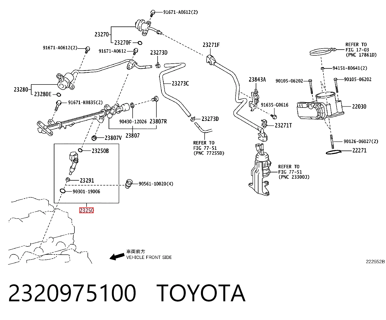 2320975100 Toyota Injetor de injeção de combustível