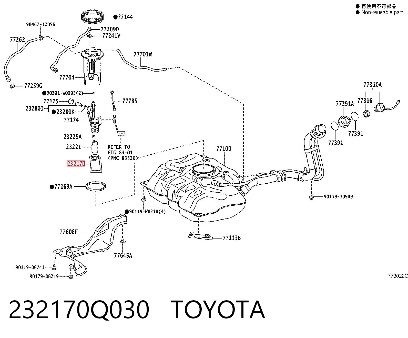 232170Q030 Toyota Filtro de combustível