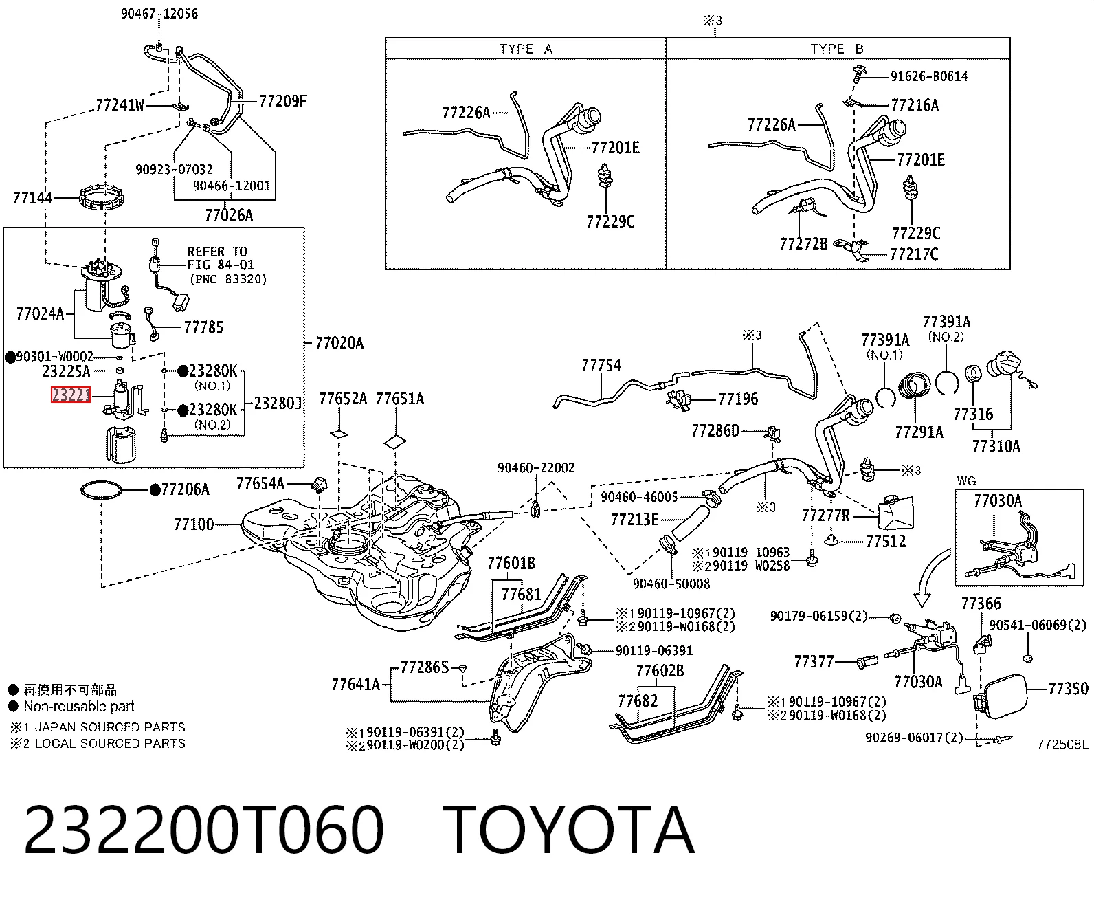 232200T060 Toyota Bomba de combustível elétrica submersível