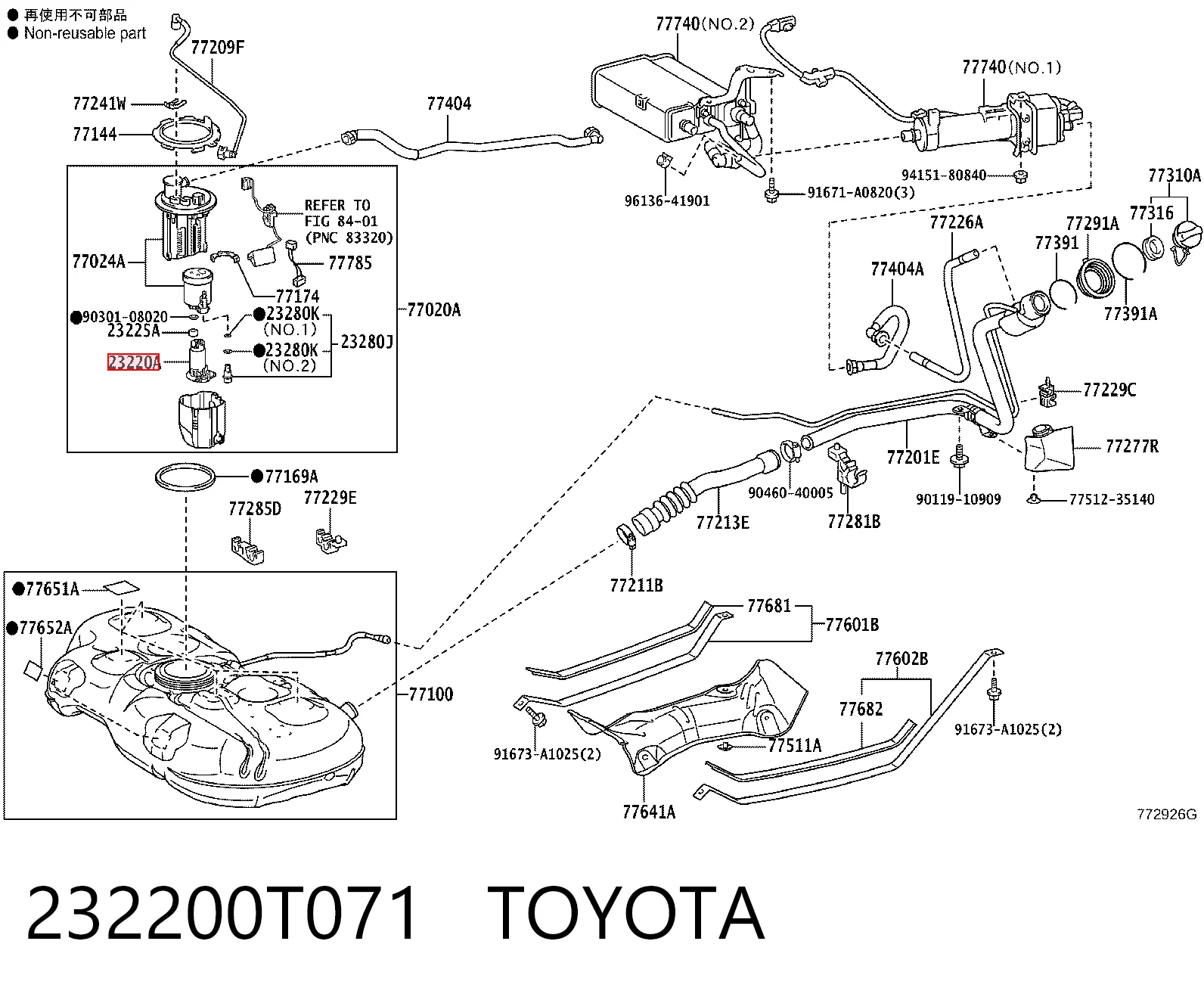 232200T071 Toyota Bomba de combustível elétrica submersível