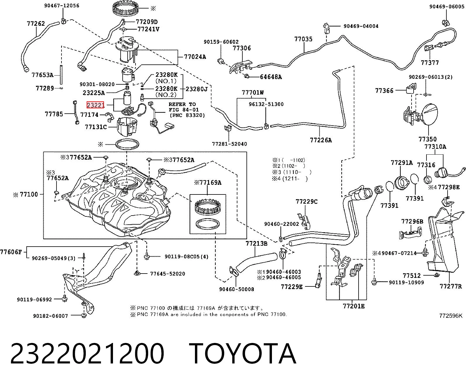2322021200 Toyota Bomba de combustível elétrica submersível